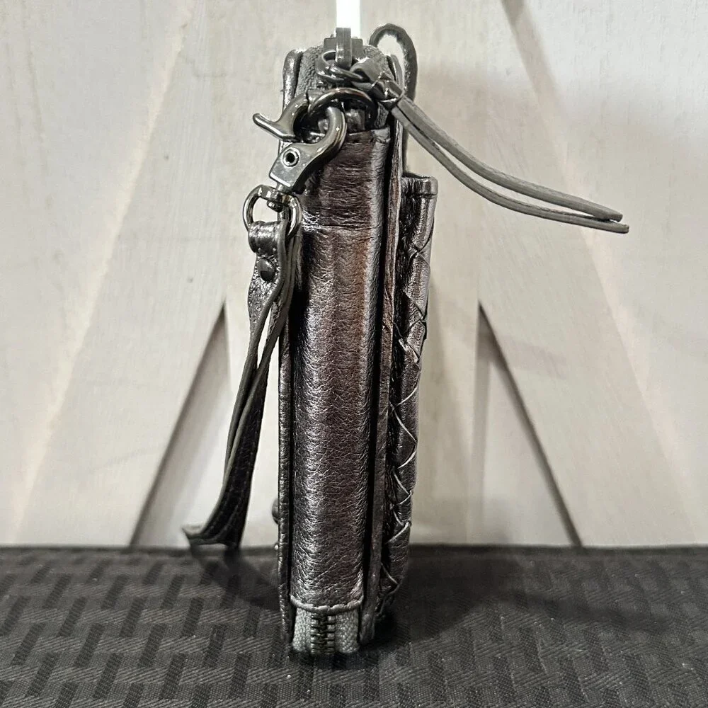 Elliott Lucca Pewter Woven Leather Wristlet Wallet